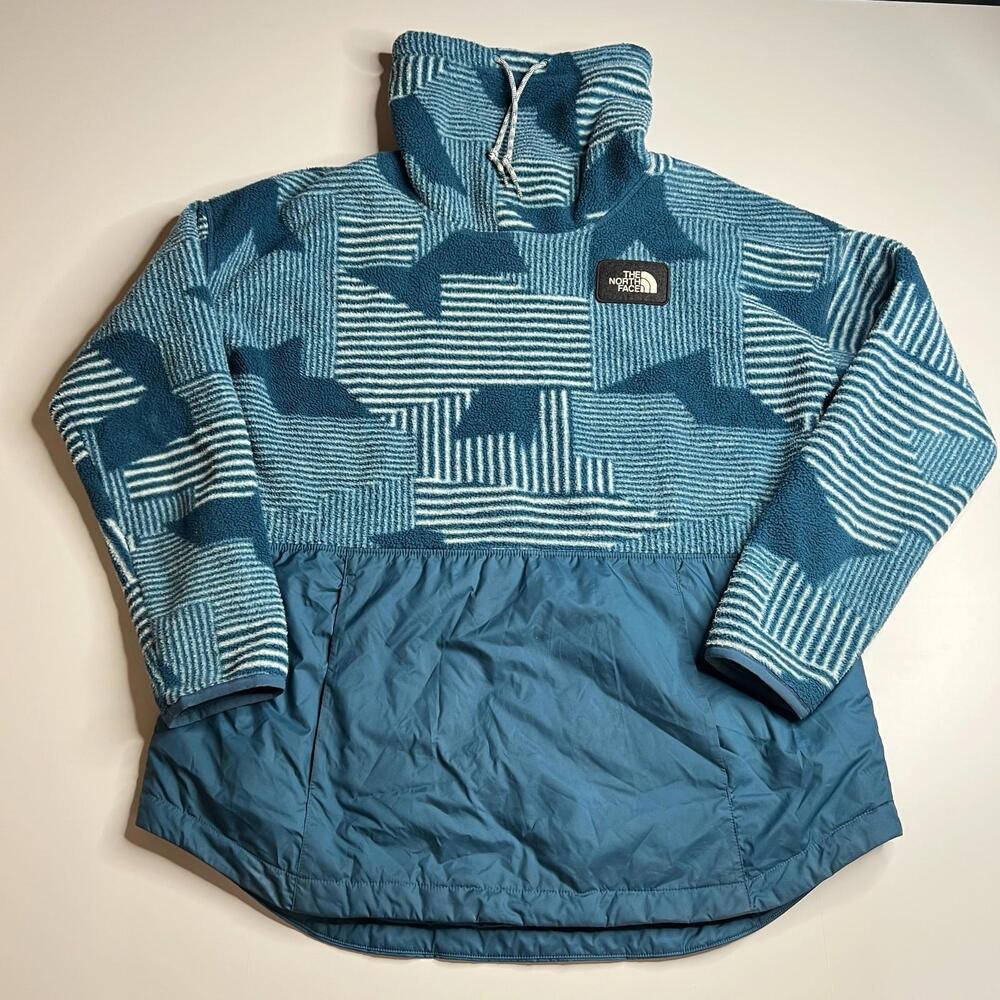 The North Face Women’s Fleece Anorak Pullover Jacket L Blue Geometric Pattern